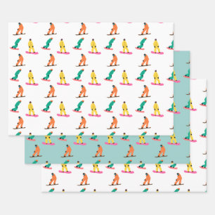 Snowboarder Pattern Holiday Xmas Geschenkpapier Set