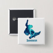 Snowboarder-quadratisches Button (Vorne & Hinten)