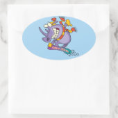 Snowboarder-Rhino-Cartoon Ovaler Aufkleber (Tasche)