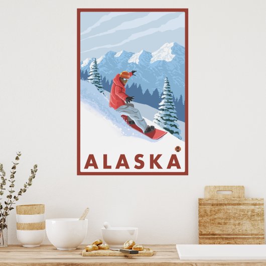 Snowboarder Scene - Alaska Poster (Küche)