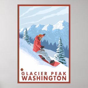 Snowboarder Scene - Glacier Peak, Washington Poster