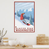 Snowboarder Scene - Glacier Peak, Washington Poster (Küche)