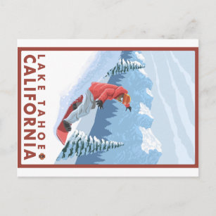Snowboarder Scene - Lake Tahoe, Kalifornien Postkarte