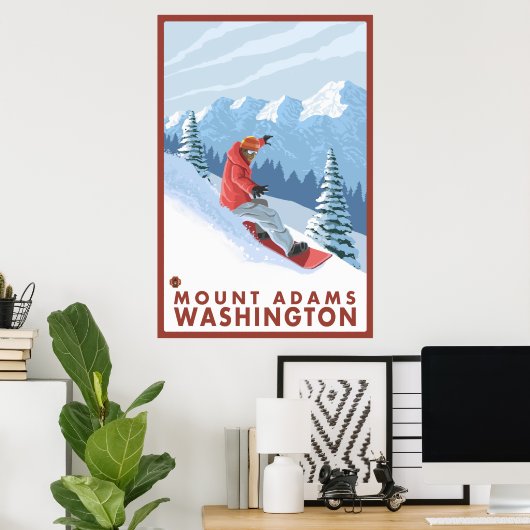 Snowboarder Scene - Mount Adams, Washington Poster (Heimbüro)