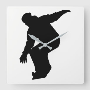 Snowboarder-Silhouette Quadratische Wanduhr