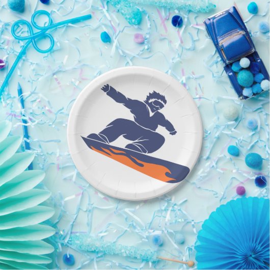 Snowboarder-Silhouette - Wählen Sie Hintergrundfar Pappteller (Party)