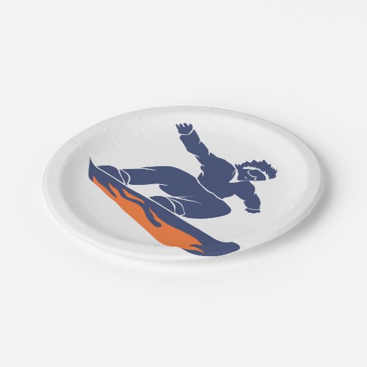 Snowboarder-Silhouette - Wählen Sie Hintergrundfar Pappteller (Schrägansicht)