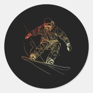 Snowboarder Sketch Vintages Alpin Snowboarden Runder Aufkleber