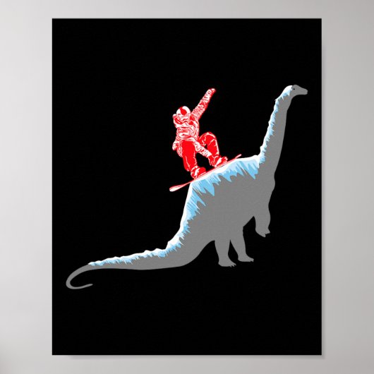 Snowboarder Snowboarden Berg Snowboard Dinosa Poster (Vorne)