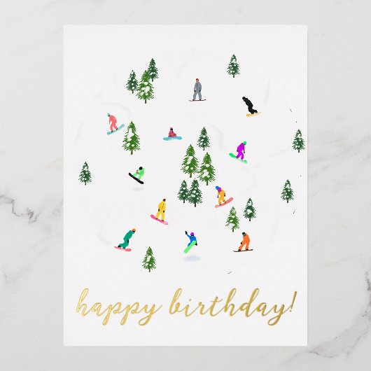 Snowboarder Snowboarden Illustration Geburtstag Folien Feiertagspostkarte (Vorderseite)