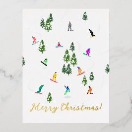 Snowboarder Snowboarden Illustration Weihnachten Folien Feiertagspostkarte
