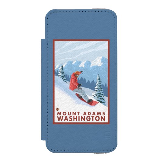 Snowboarder-Szene - Berg Adams, Washington Incipio iPhone Geldbeutel-Hülle (Folio Vorderseite)