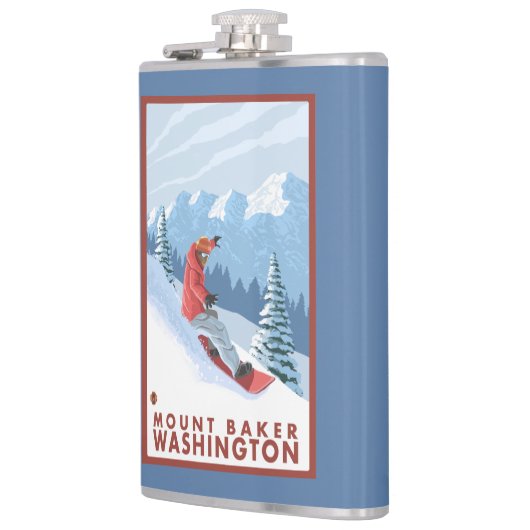 Snowboarder-Szene - Berg-Bäcker, Washington Flachmann (Links)