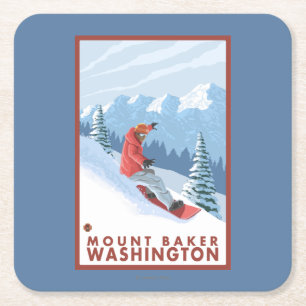 Snowboarder-Szene - Berg-Bäcker, Washington Rechteckiger Pappuntersetzer