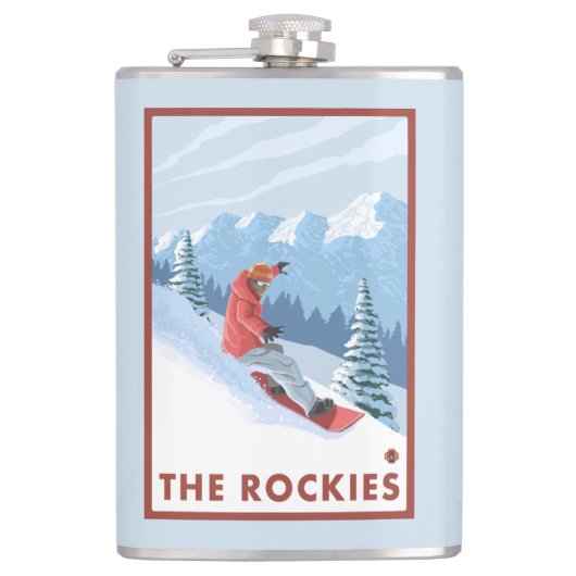 Snowboarder-Szene - die Rockies Flachmann (Vorderseite)