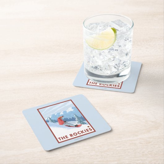 Snowboarder-Szene - die Rockies Rechteckiger Pappuntersetzer (Vor Ort)