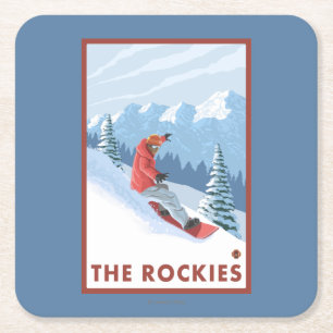 Snowboarder-Szene - die Rockies Rechteckiger Pappuntersetzer