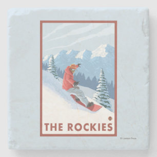 Snowboarder-Szene - die Rockies Steinuntersetzer