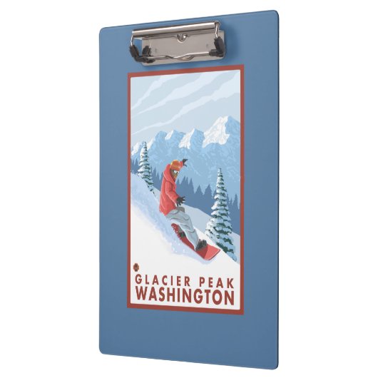 Snowboarder-Szene - Gletscher-Spitze, Washington Klemmbrett (Links)