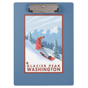 Snowboarder-Szene - Gletscher-Spitze, Washington Klemmbrett