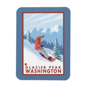 Snowboarder-Szene - Gletscher-Spitze, Washington Magnet