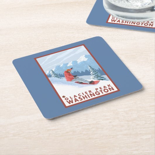 Snowboarder-Szene - Gletscher-Spitze, Washington Rechteckiger Pappuntersetzer (angewinkelt)