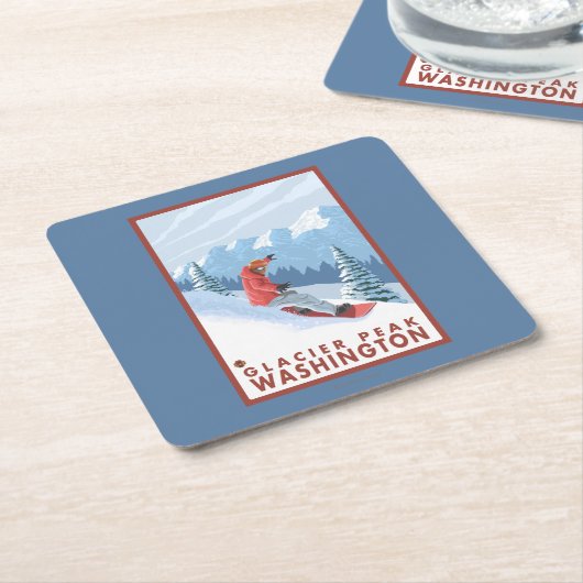 Snowboarder-Szene - Gletscher-Spitze, Washington Rechteckiger Pappuntersetzer (angewinkelt)