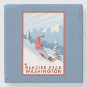 Snowboarder-Szene - Gletscher-Spitze, Washington Steinuntersetzer