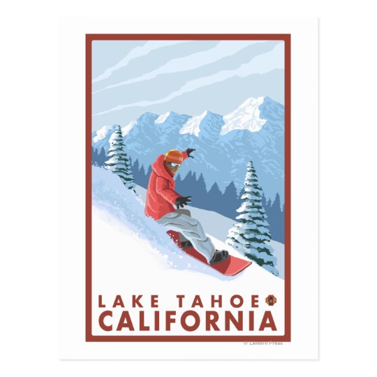 Snowboarder-Szene - Lake Tahoe, Kalifornien Postkarte
