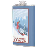 Snowboarder-Szene - Timberline-Häuschen, Oregon Flachmann (Links)