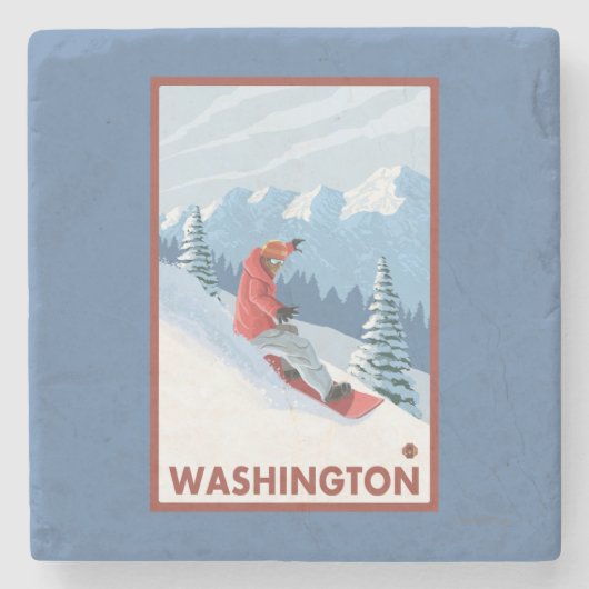 Snowboarder-Szene - Washington Steinuntersetzer (Vorderseite)