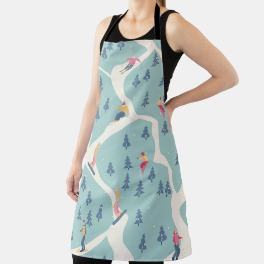 Snowboarder und Skifahrer fahren im Skigebiet. Pe Schürze (InSitu)