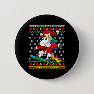 Snowboarder Unicorn Santa Snowboarden Weihnachten Button