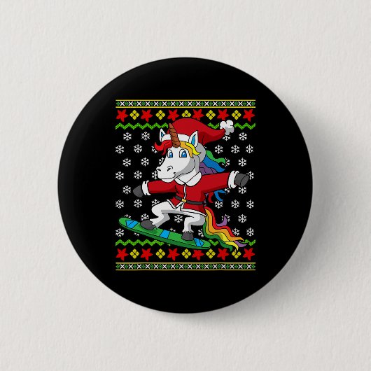 Snowboarder Unicorn Santa Snowboarden Weihnachten Button (Vorderseite)