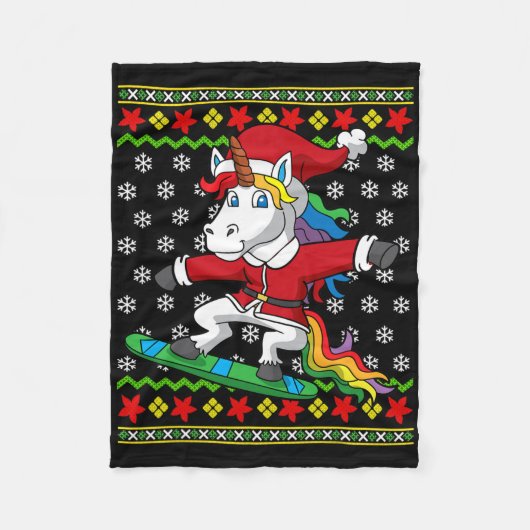 Snowboarder Unicorn Santa Snowboarden Weihnachten Fleecedecke (Vorderseite)