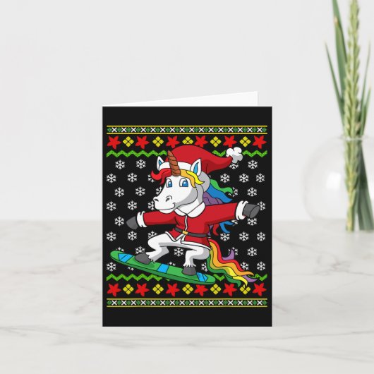 Snowboarder Unicorn Santa Snowboarden Weihnachten Karte (Vorderseite)