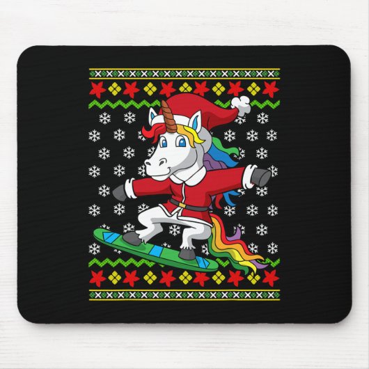 Snowboarder Unicorn Santa Snowboarden Weihnachten Mousepad (Vorne)
