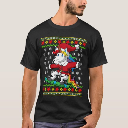 Snowboarder Unicorn Santa Snowboarden Weihnachten T-Shirt (Vorderseite)