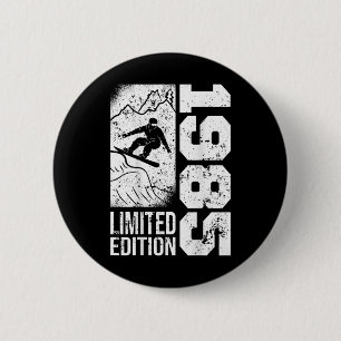 Snowboarder Vintage 1985 Geburtstag Snowboarding S Button
