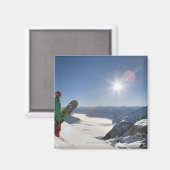 Snowboarder von der Bergspitze aus schauen Magnet (Vorderseite/Rückseite)