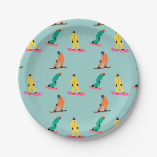 Snowboarder Winter Illustration Snowboard Blau Pappteller