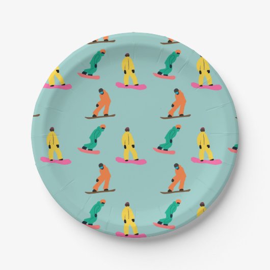 Snowboarder Winter Illustration Snowboard Blau Pappteller (Vorderseite)