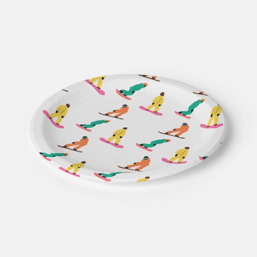 Snowboarder Winter Illustration Snowboard Muster Pappteller (Schrägansicht)