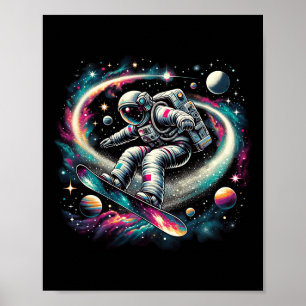 Snowboardfahrer im sonnigen Weltraum auf Snowboard Poster