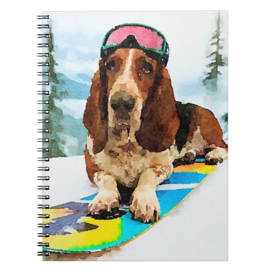 Snowboarding Basset hound Notizblock (Vorderseite)