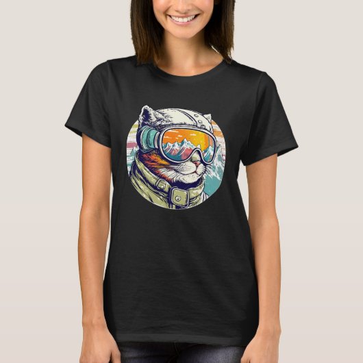 Snowboarding Cat Cool Snowboarder or Skier Mountai T-Shirt (Vorderseite)
