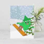 Snowboarding Christmas Tree Feiertagskarte (Stehend Vorderseite)
