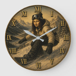 Snowboarding Funny Mona Lisa Snowboarder Gift Große Wanduhr