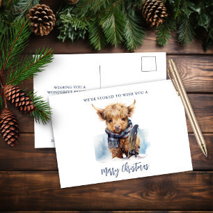 Snowboarding Highland Cow Postcard Feiertagspostkarte