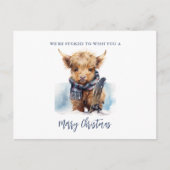 Snowboarding Highland Cow Postcard Feiertagspostkarte (Vorderseite)